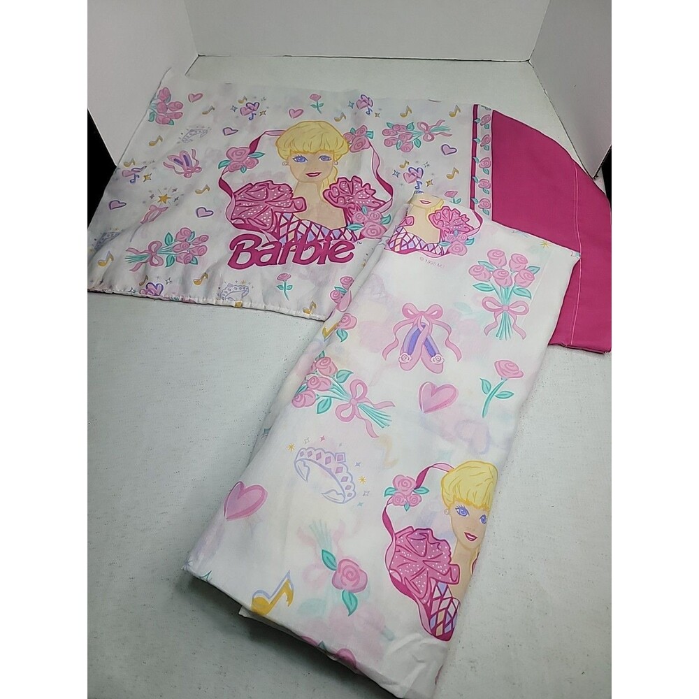 Vintage 1995 Barbie Twin Flat Sheet & 1 Pillow Case Dan River  Co, USA